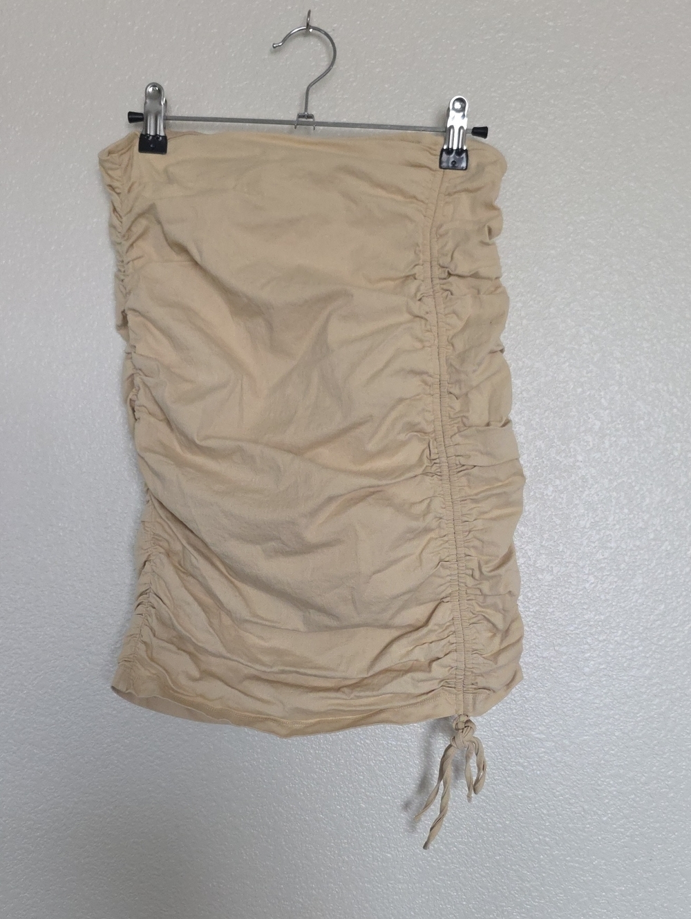 Fashion Nova Beige Ruched Mini Skirt with Side Drawstring